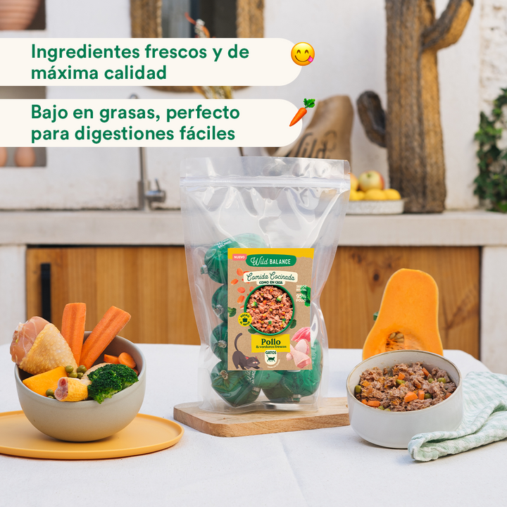 Comida Cocinada de Pollo con verduras para gatos-Wild Balance