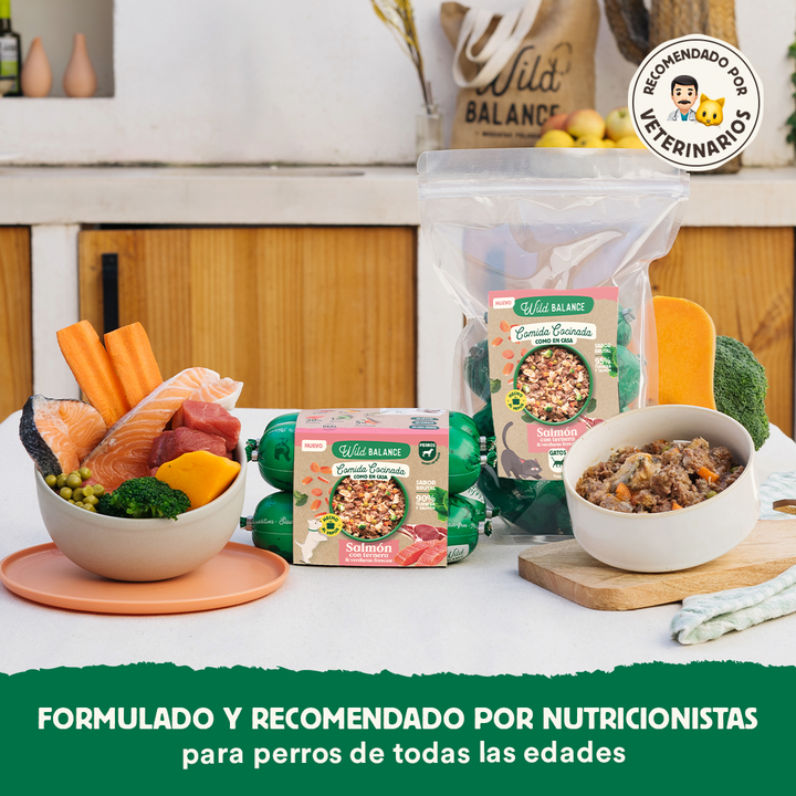 Comida Cocinada de Salmón y Ternera con verduras para gatos-Wild Balance