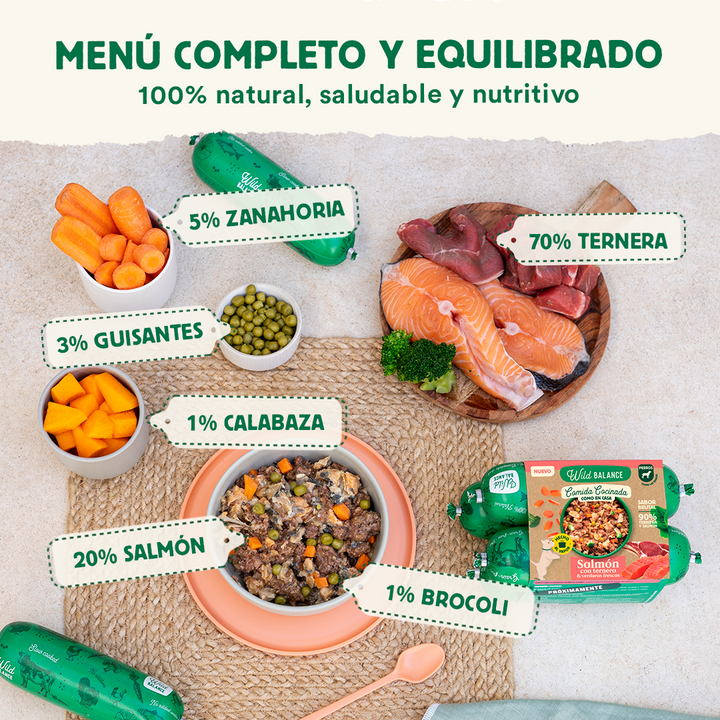 Comida Cocinada de Salmón y Ternera con verduras para perros-Wild Balance