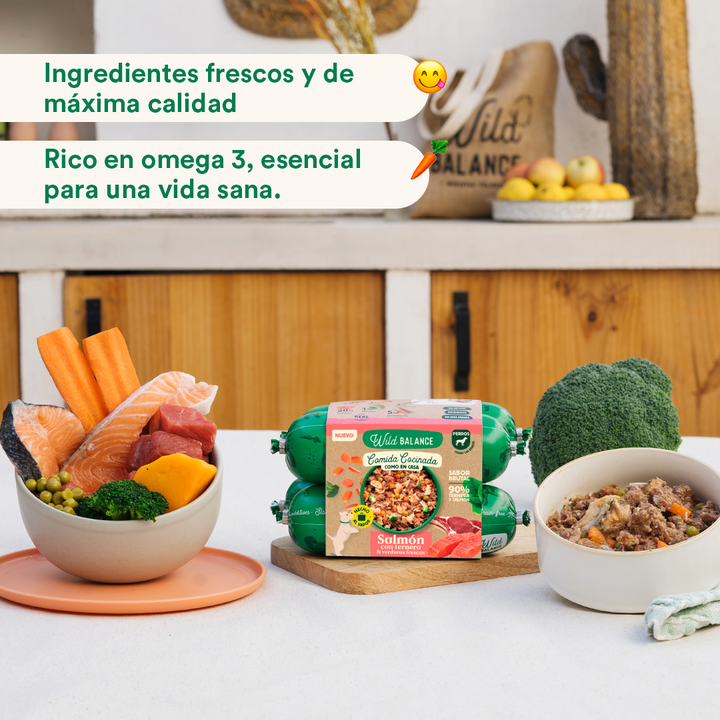 Comida Cocinada de Salmón y Ternera con verduras para perros-Wild Balance