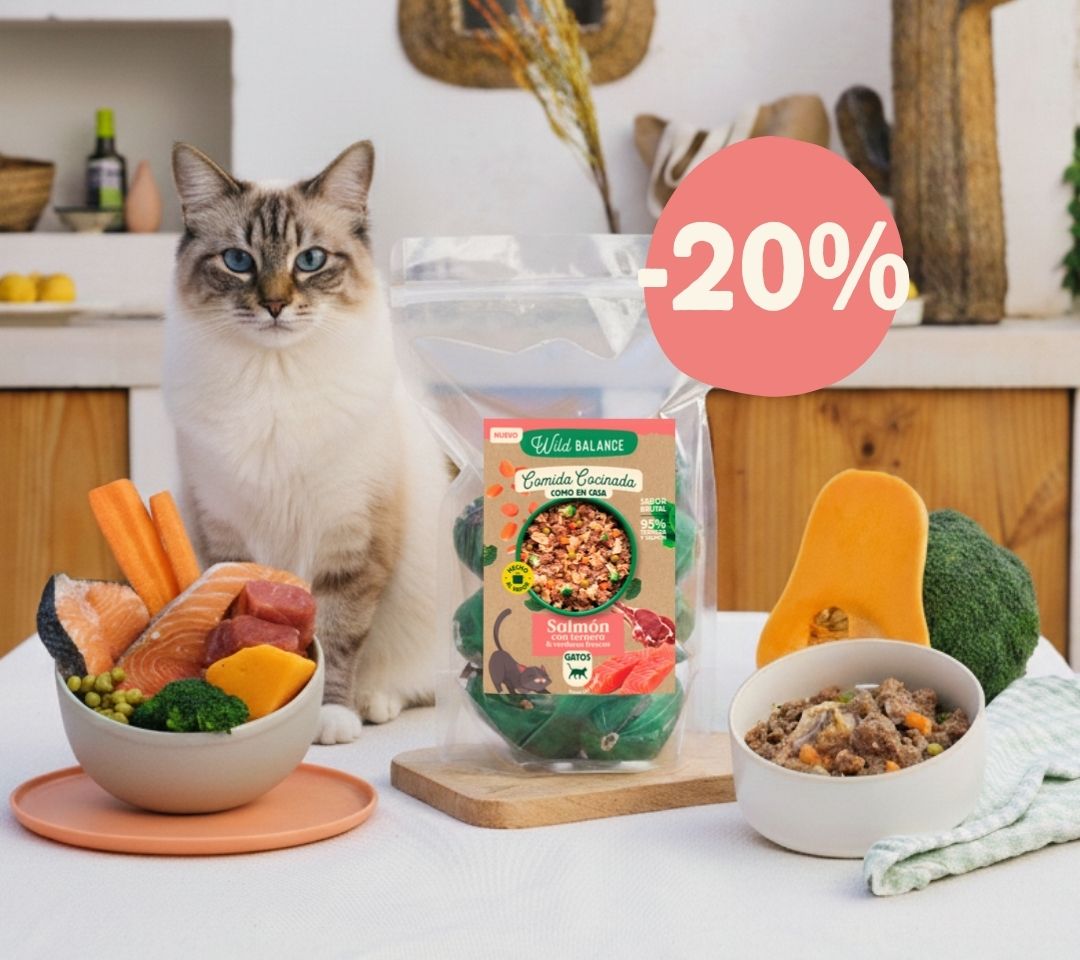 Comida Cocinada de Salmón y Ternera con verduras para gatos