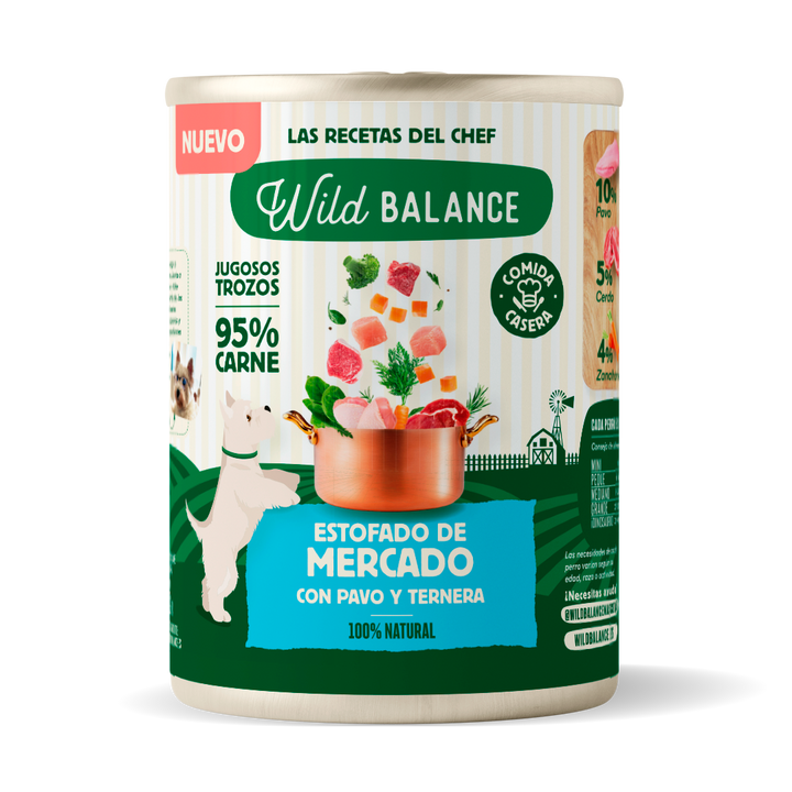 Lata de Estofado de Mercado con Pavo y Ternera para Perros 400gr-Wild Balance