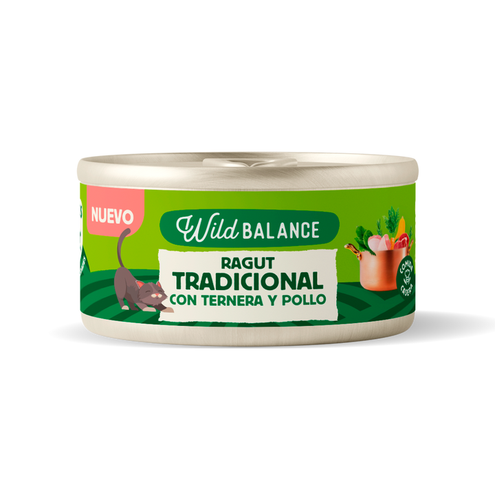 Lata de Ragut Tradicional de Ternera y Pollo para Gatos 80gr-Wild Balance