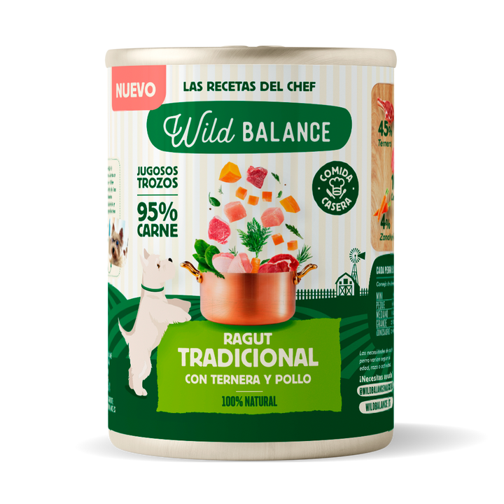 Lata de Ragut tradicional de Ternera y Pollo para perros 400g-Wild Balance