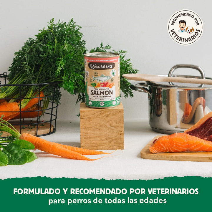 Lata de Salmón y Ternera para perros 400g - Filosofía BARF-Wild Balance