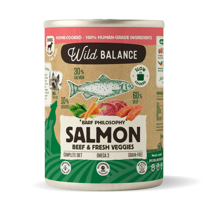 Lata de Salmón y Ternera para perros 400g - Filosofía BARF-Wild Balance