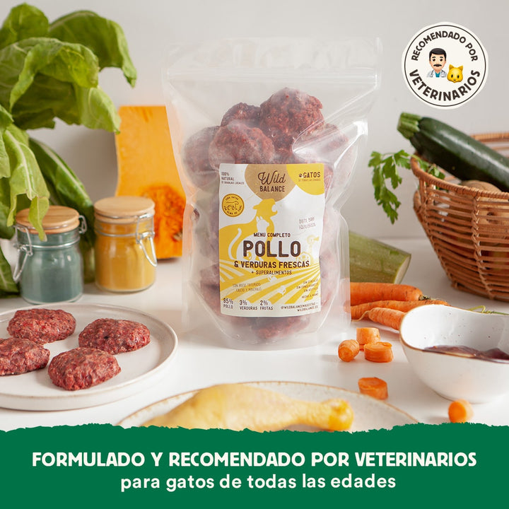 Menú BARF de Pollo con verduras frescas para gatos-Wild Balance