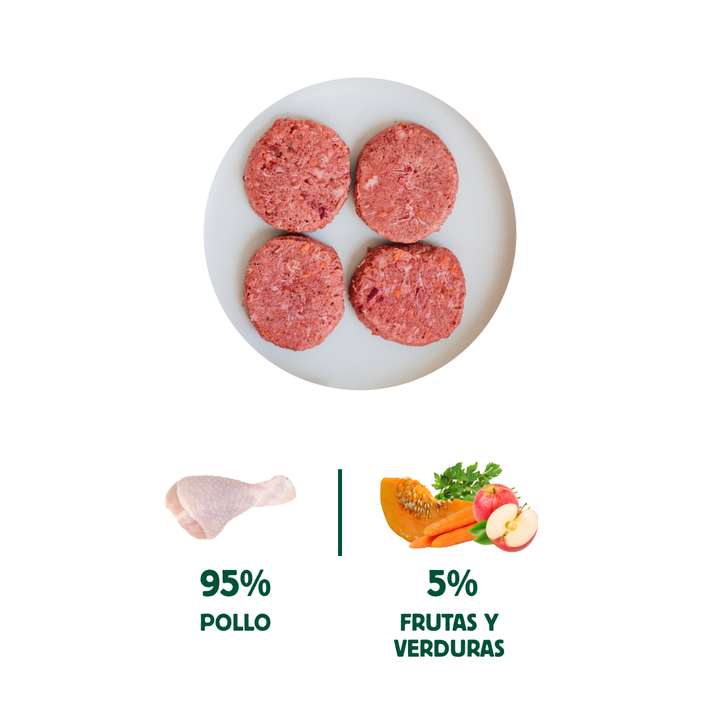 menú BARF de pollo con verduras para gatos