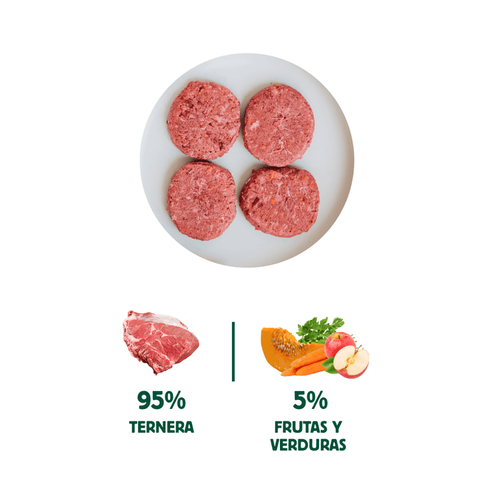 menu BARF de ternera y verduras para gatos