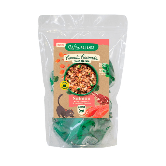 Comida Cocinada de Salmón y Ternera con verduras para gatos
