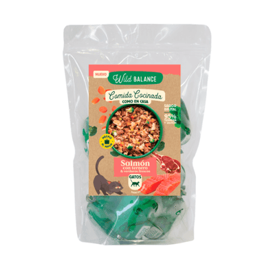 Comida Cocinada de Salmón y Ternera con verduras para gatos