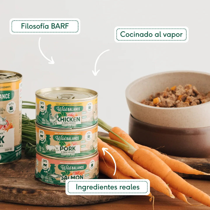 latas de filosofía BARF de pollo para gatos