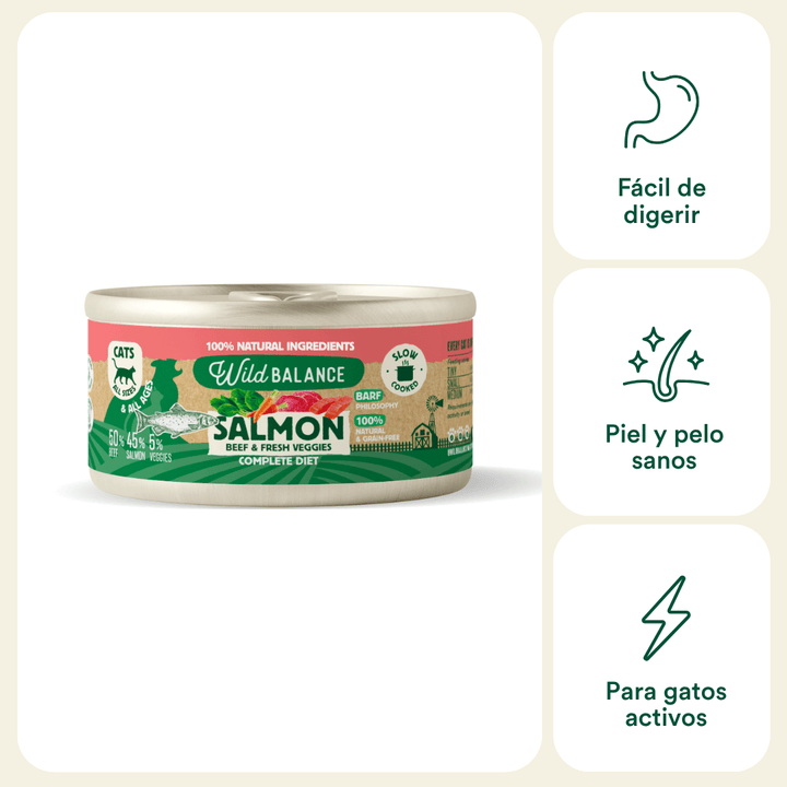 lata filosofía BARF de salmón para gatos