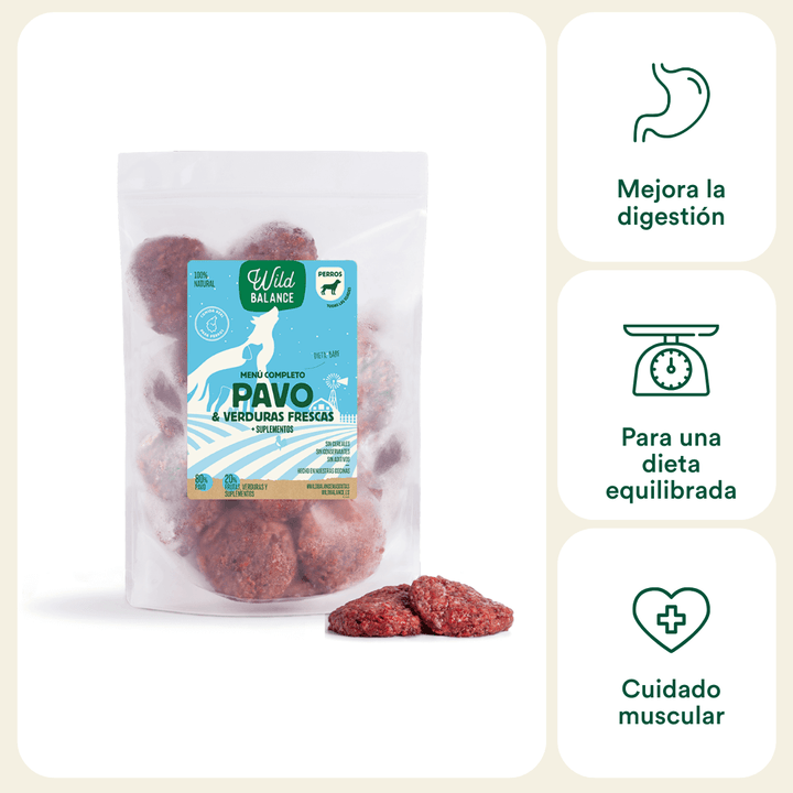 Menú BARF de pavo con verduras para perros