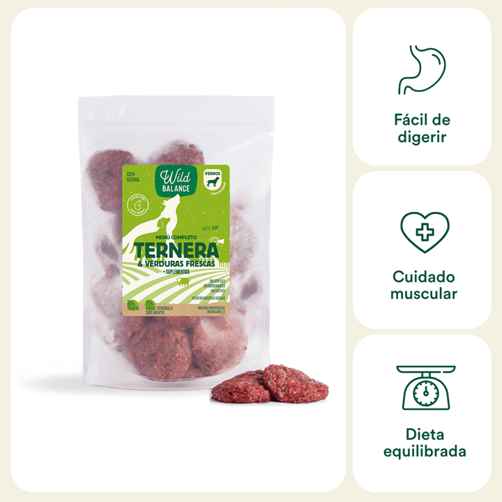 Menú BARF de ternera con verduras para perros