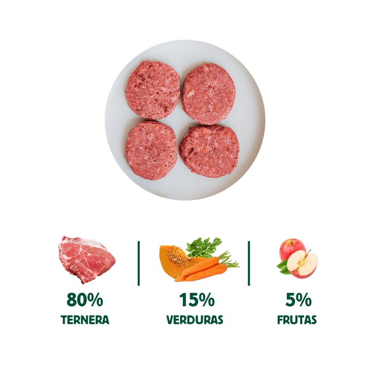 Menú BARF de ternera con verduras para perros