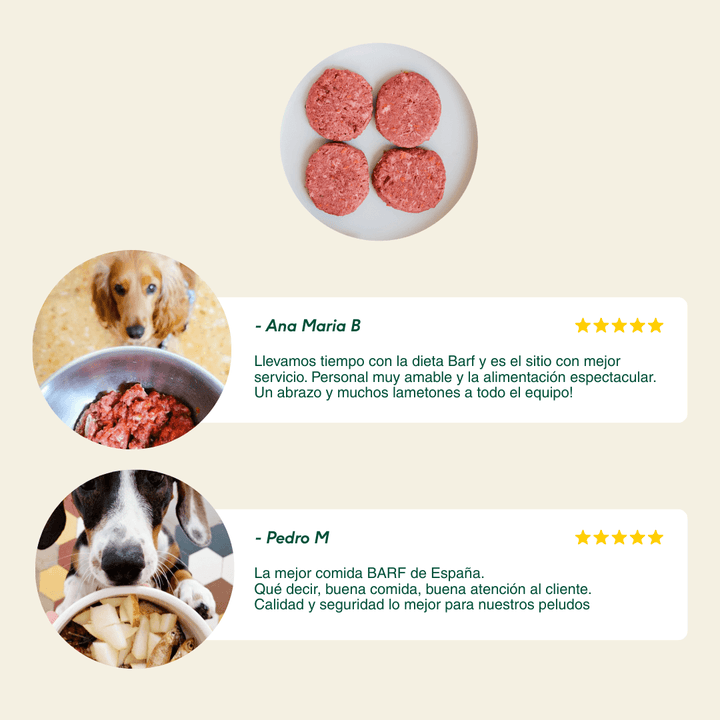 Menú BARF de ternera con verduras para perros
