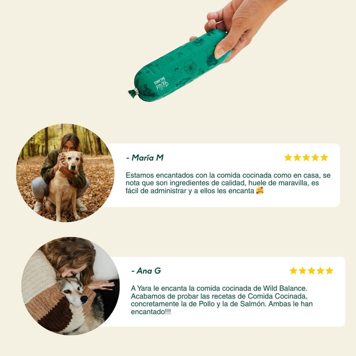 Comida cocinada de salmón con ternera para perros