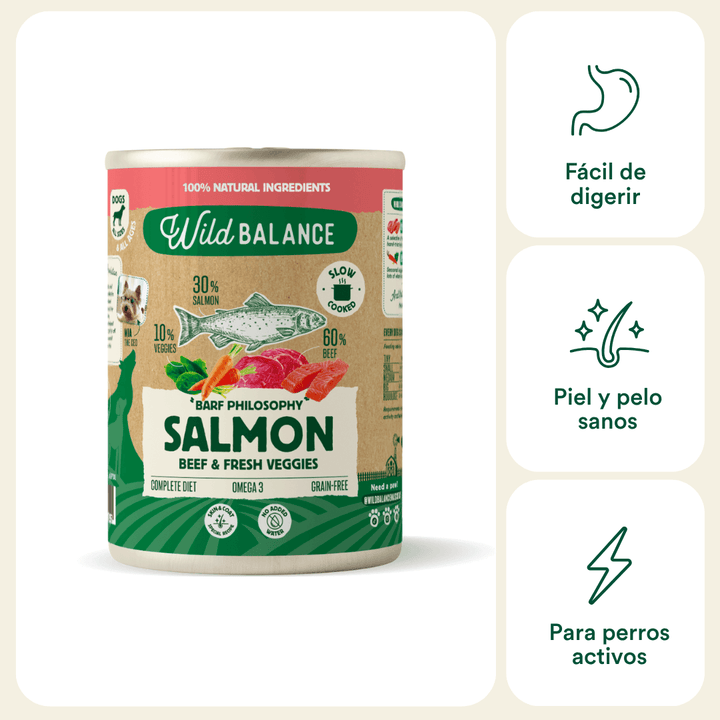 lata filosofía BARF de salmón y ternera para perros