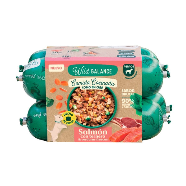 Comida Cocinada de Salmón y Ternera con verduras para perros