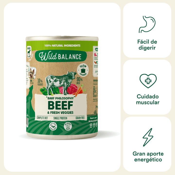 lata filosofía BARF de ternera para perros