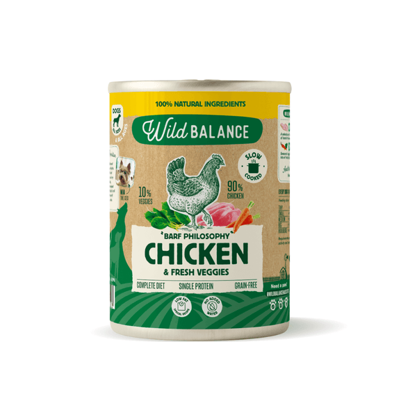 lata filosofía barf de pollo con verduras para perros