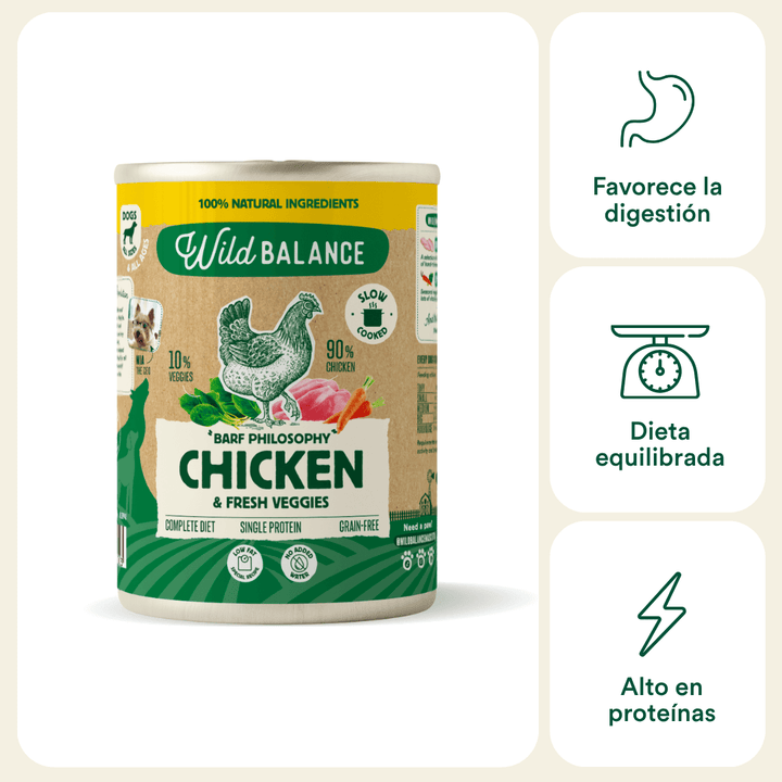 lata filosofía barf de pollo con verduras para perros