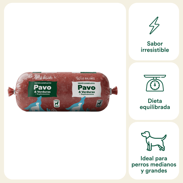 Menú BARF grande de pavo con verduras para perros