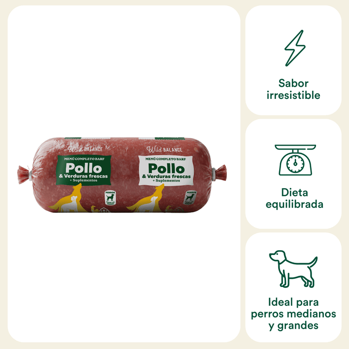 menú BARF GRANDE de pollo con verduras para perros