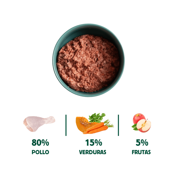 menú BARF GRANDE de pollo con verduras para perros