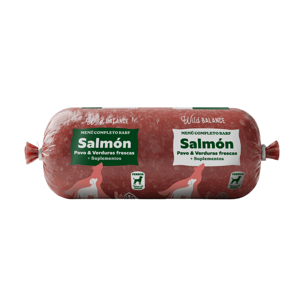 Menú BARF GRANDE de salmón y pavo con verduras para perros