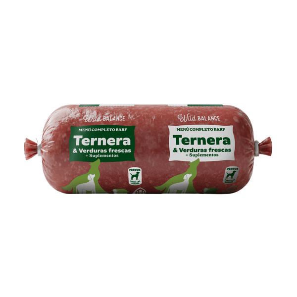 menú BARF GRANDE de ternera con verduras para perros