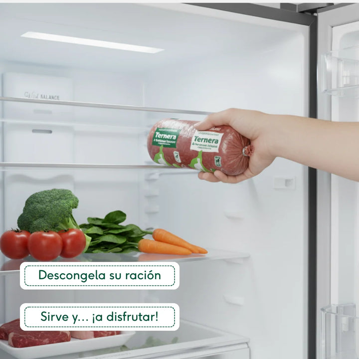 menú BARF GRANDE de ternera con verduras para perros
