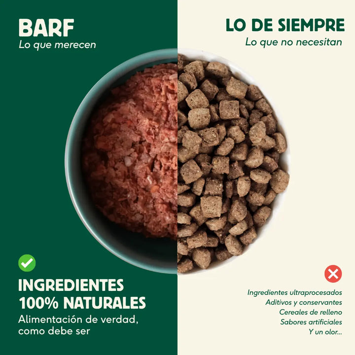 menú BARF GRANDE de ternera con verduras para perros
