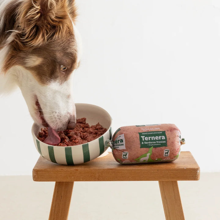 menú BARF GRANDE de ternera con verduras para perros