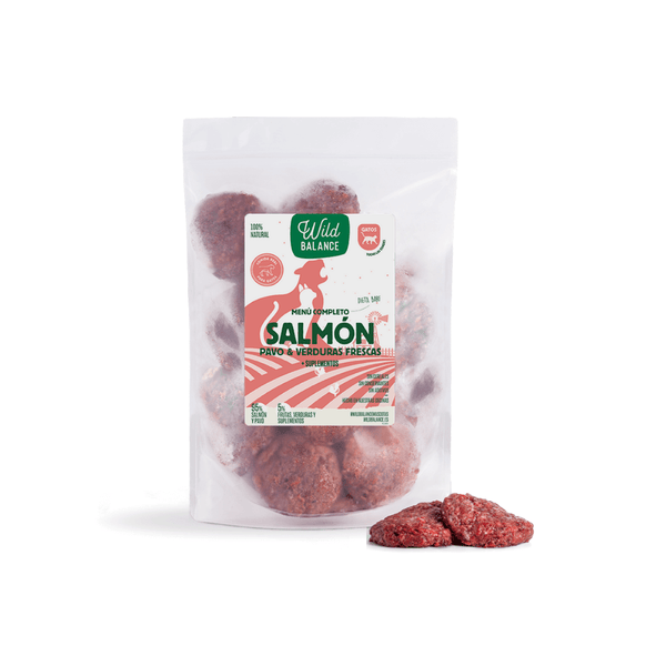 menú barf de salmón y pavo para gatos