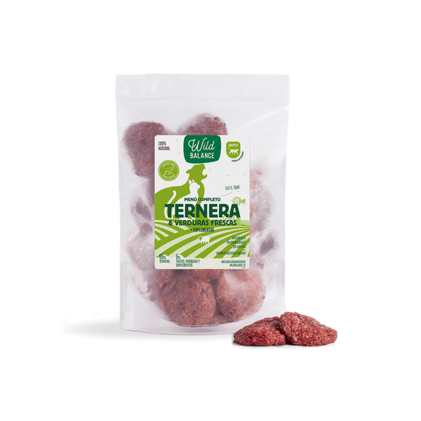 menu BARF de ternera y verduras para gatos