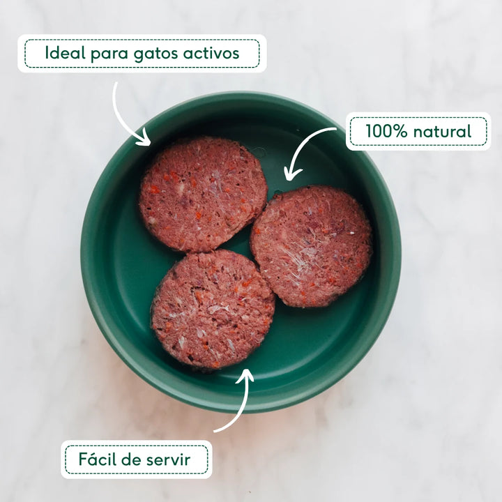 menu BARF de ternera y verduras para gatos